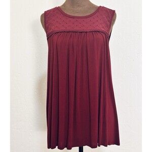 Knox Rose Womens Eyelet Boho Peasant Top Shirt Size M Burgundy Prairie Coachella